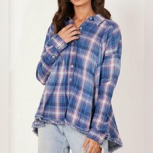 Women's Blue Plaid Button-Up Shirt by free people